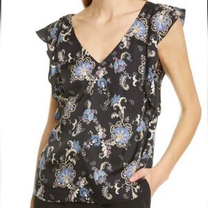 Rebecca Taylor Paisley Fleur V-Neck Silk Top Like New Condition Size Large